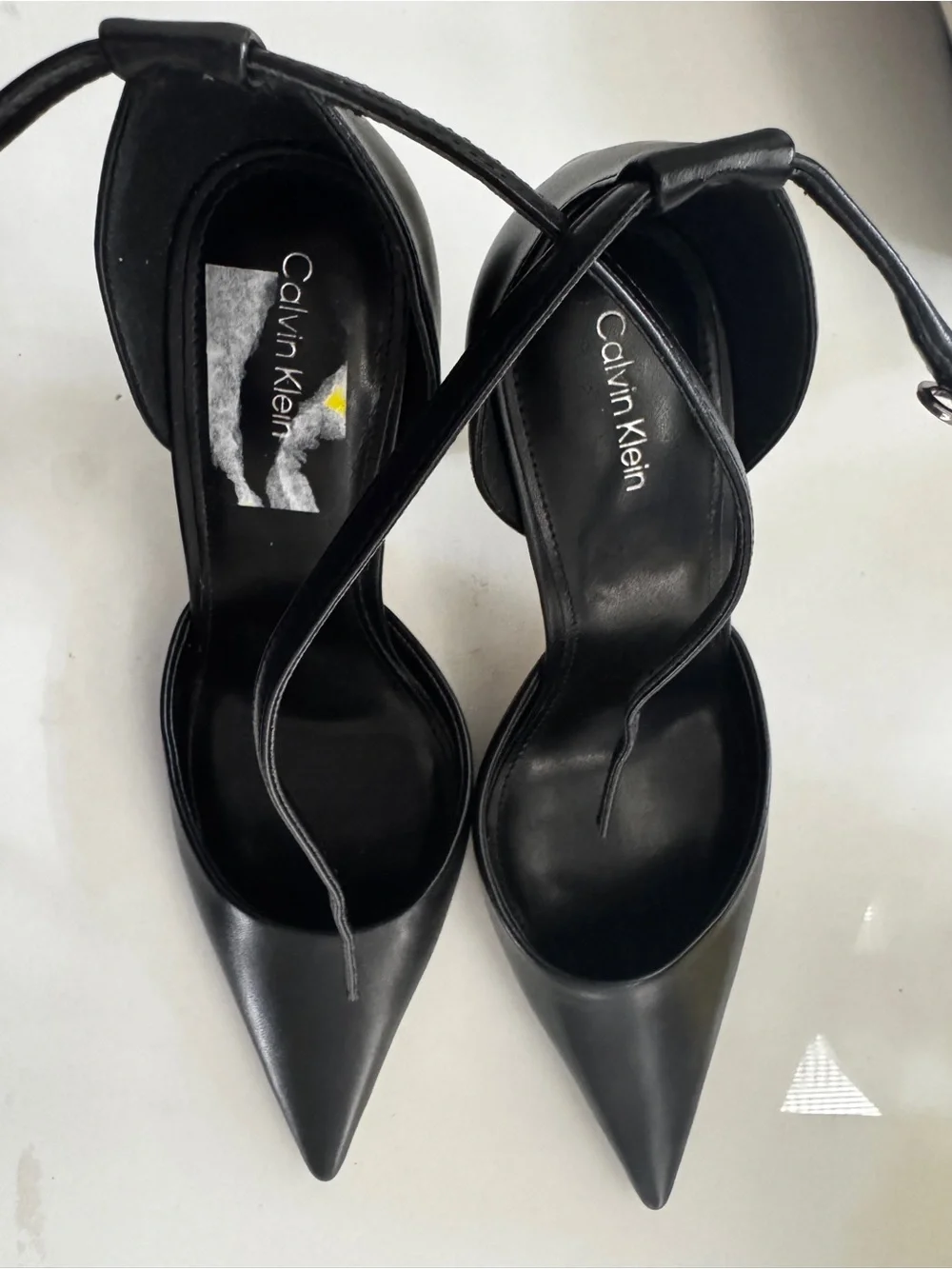 Calvin Klein Black Pointed-Toe Ankle-Strap Heels